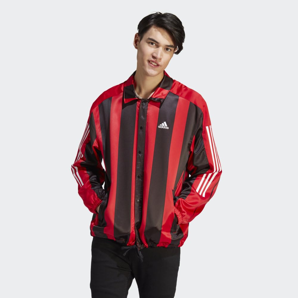 adidas Men's Satin Coaches Jacket, Better Scarlet, Small at